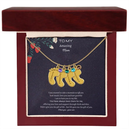 Gift to my amazing Mom Custom Baby Feet Necklace with Birthstone. ShineOn Fulfillment