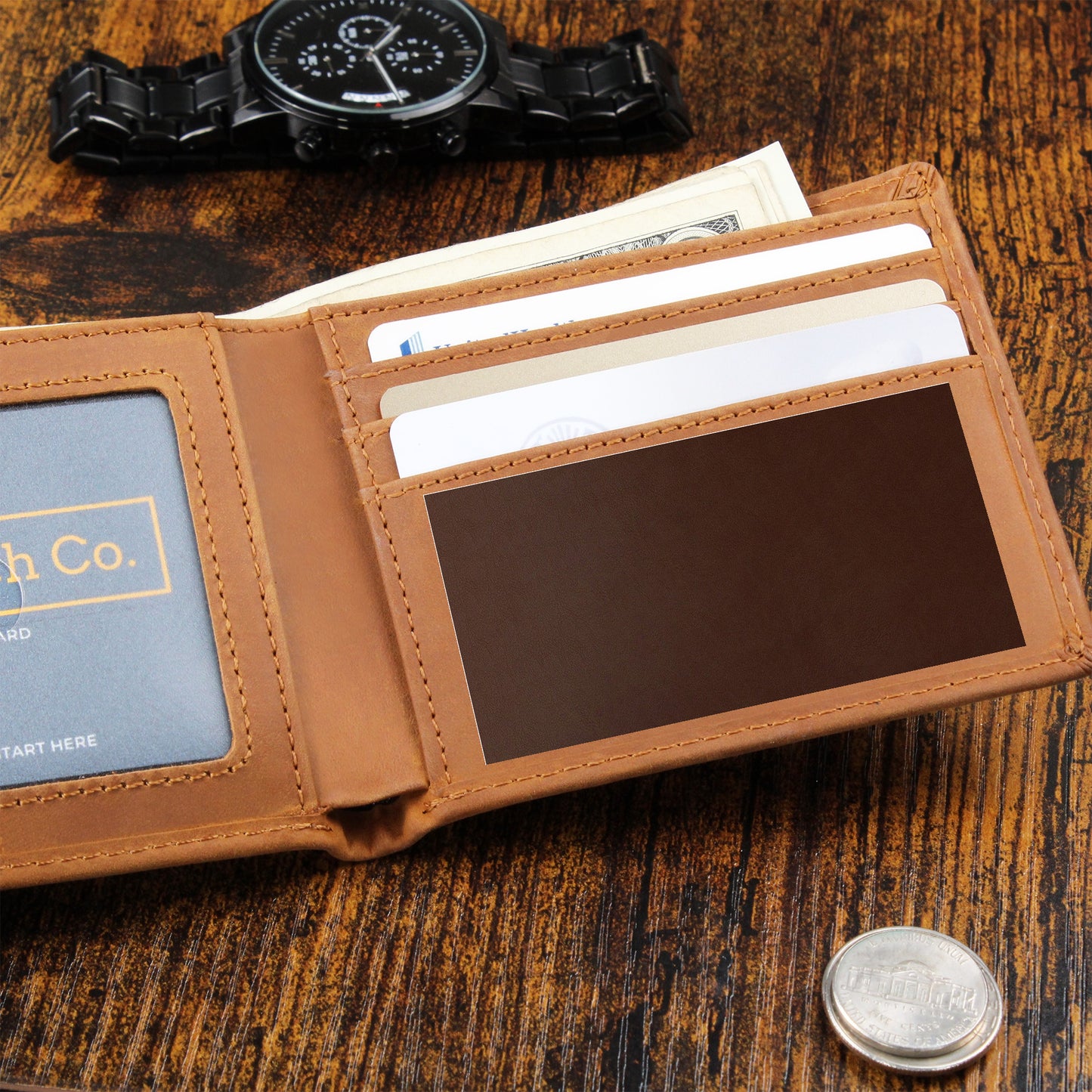 Gift Engraved Leather Wallet Inner Section To Dad's.