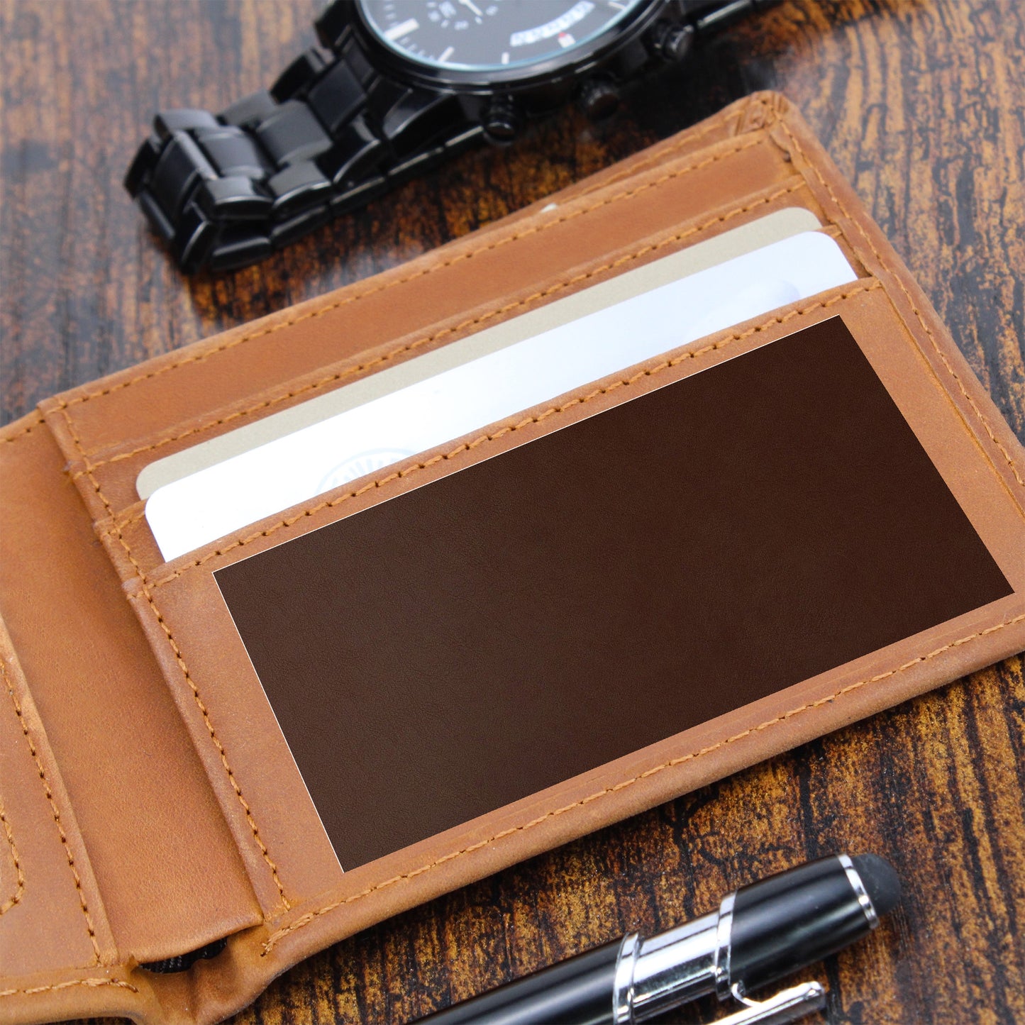 Gift Engraved Leather Wallet Inner Section To Dad's.