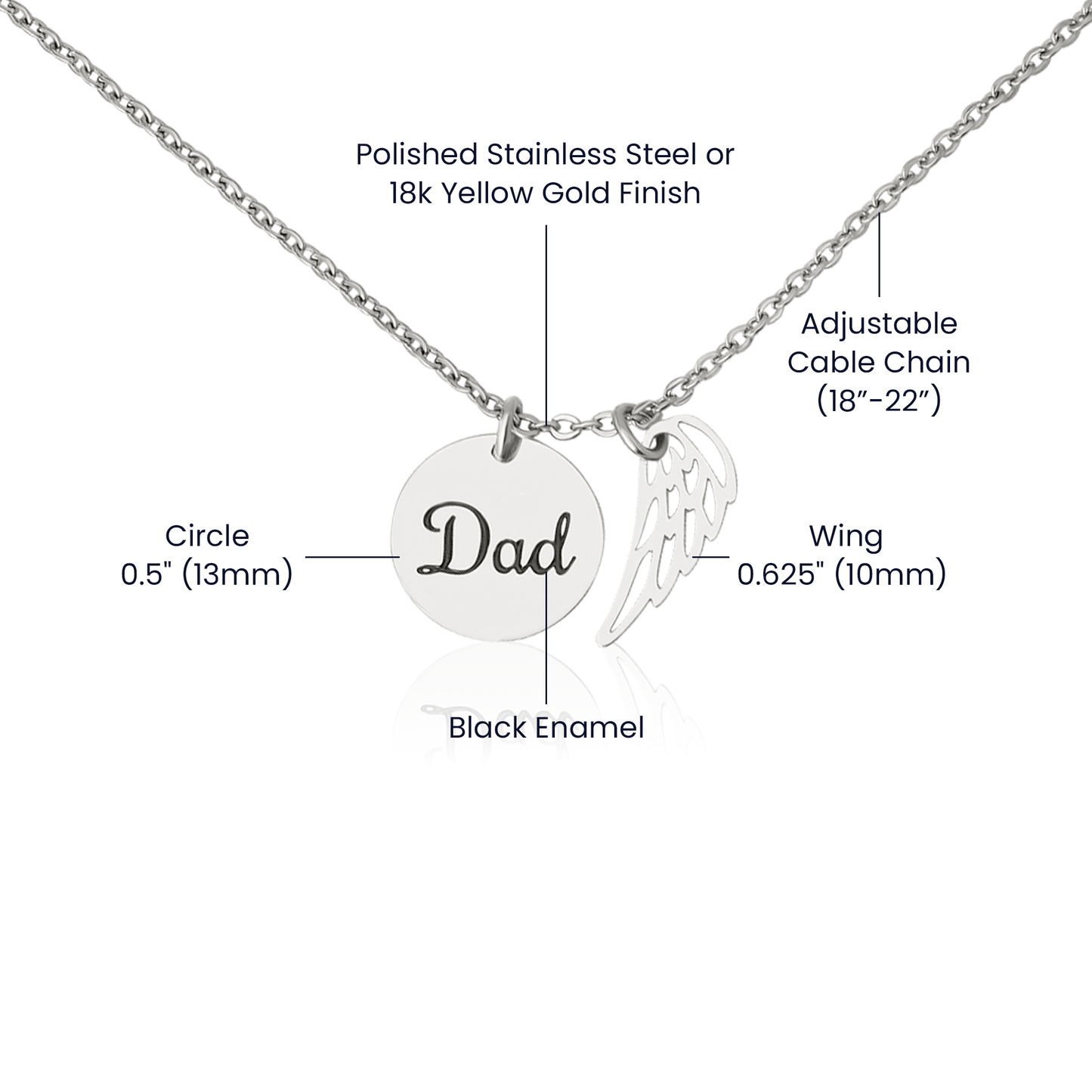 Gift Memorial Necklace,Angel Wing,Charm To Dad's.