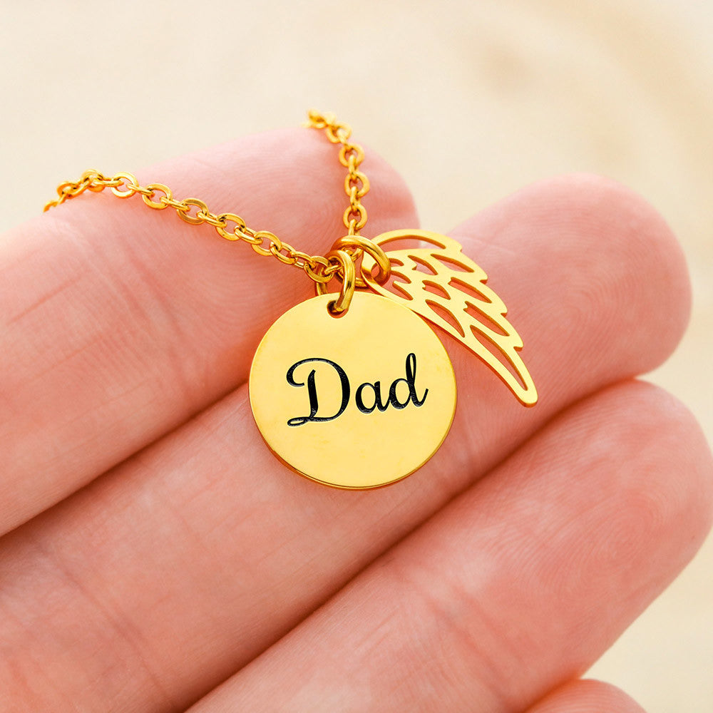 Gift Memorial Necklace,Angel Wing,Charm To Dad's.