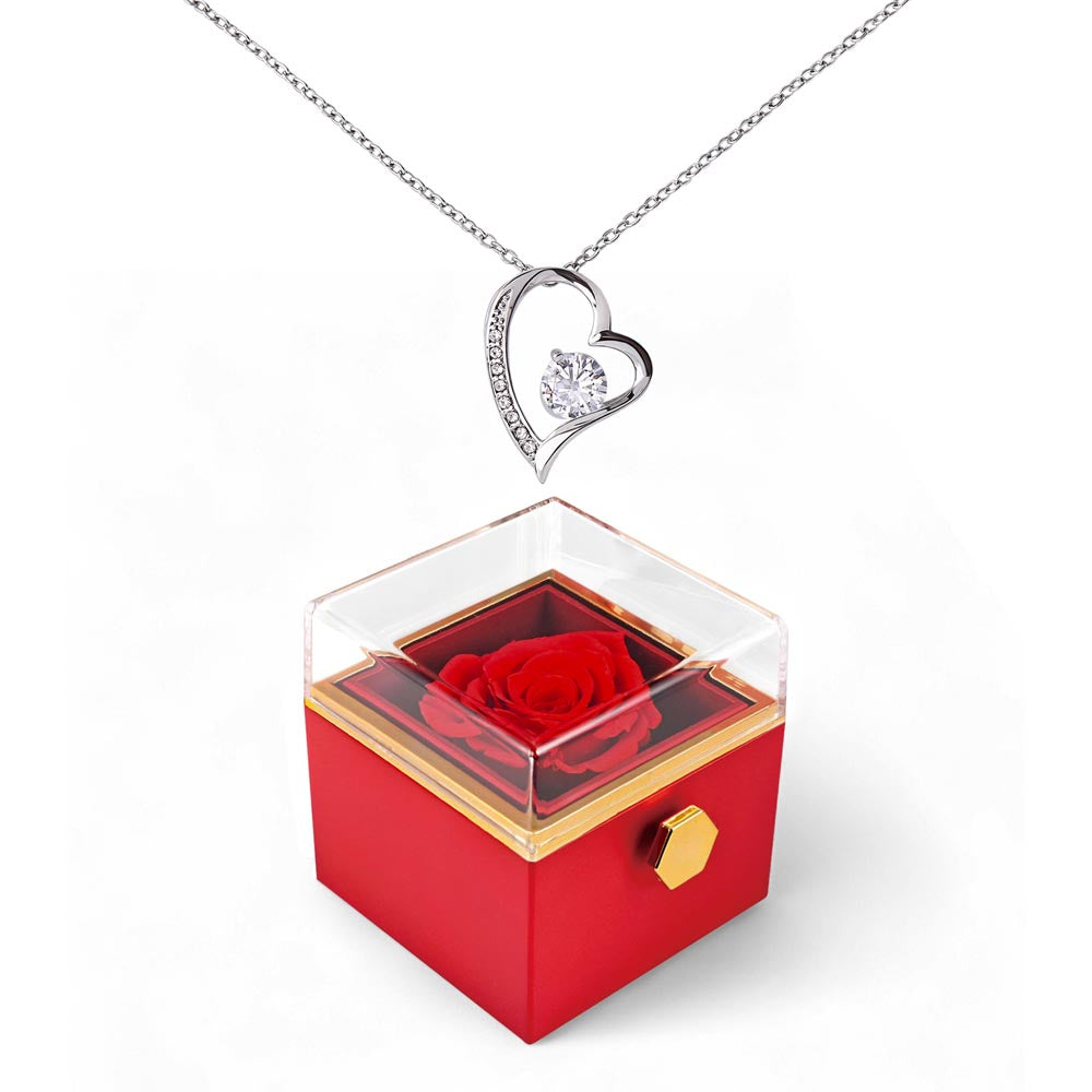 Gift Necklace Forever Love & Box Rotating Rose.
