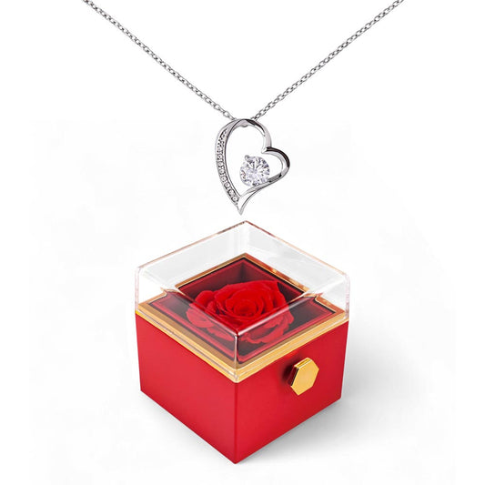 Gift Necklace Forever Love & Box Rotating Rose.