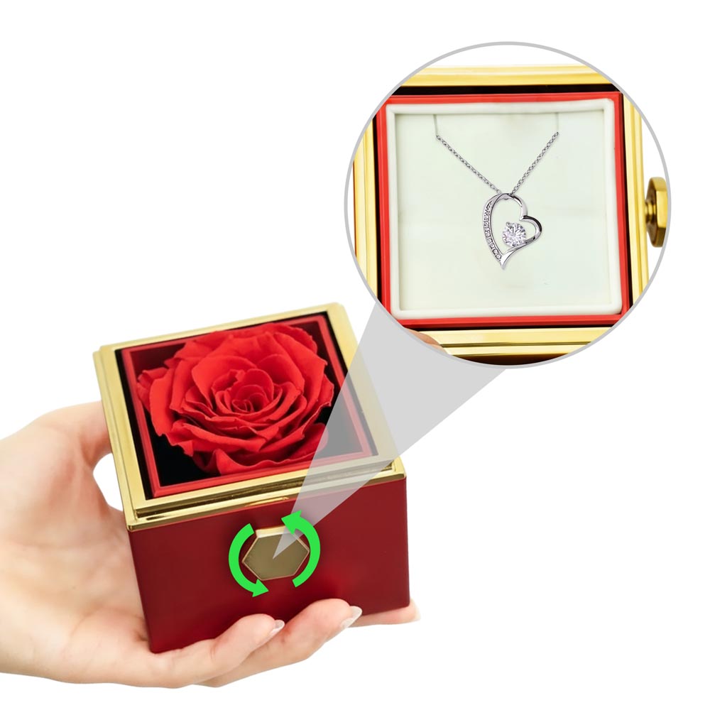Gift Necklace Forever Love & Box Rotating Rose.
