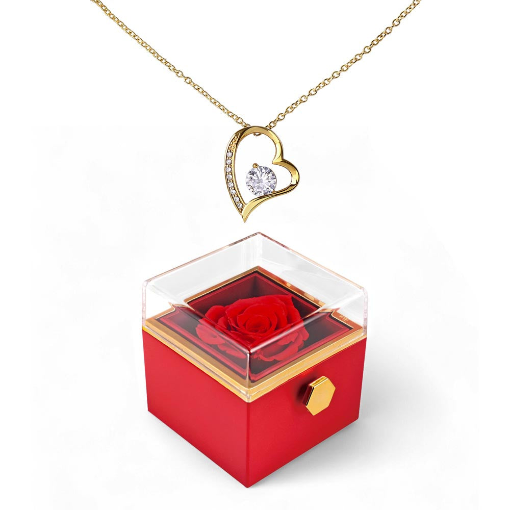 Gift Necklace Forever Love & Box Rotating Rose.