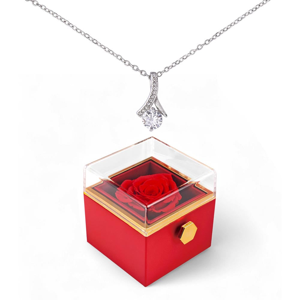 Gift Necklace Alluring Beauty & Box Rotating Rose .