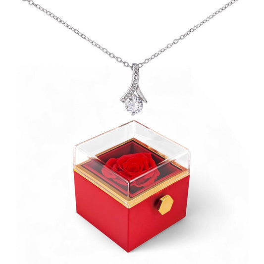 Gift Necklace Alluring Beauty & Box Rotating Rose .