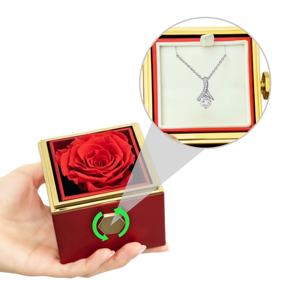 Gift Necklace Alluring Beauty & Box Rotating Rose .