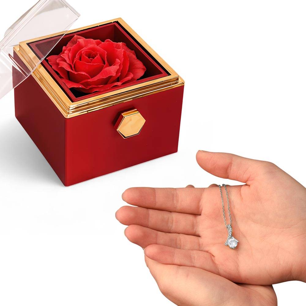Gift Necklace Alluring Beauty & Box Rotating Rose .