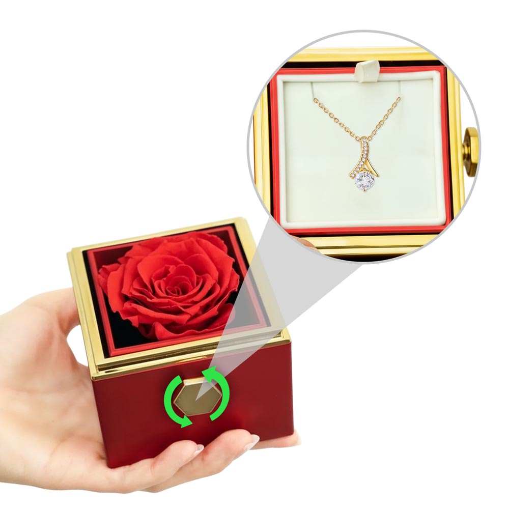 Gift Necklace Alluring Beauty & Box Rotating Rose .