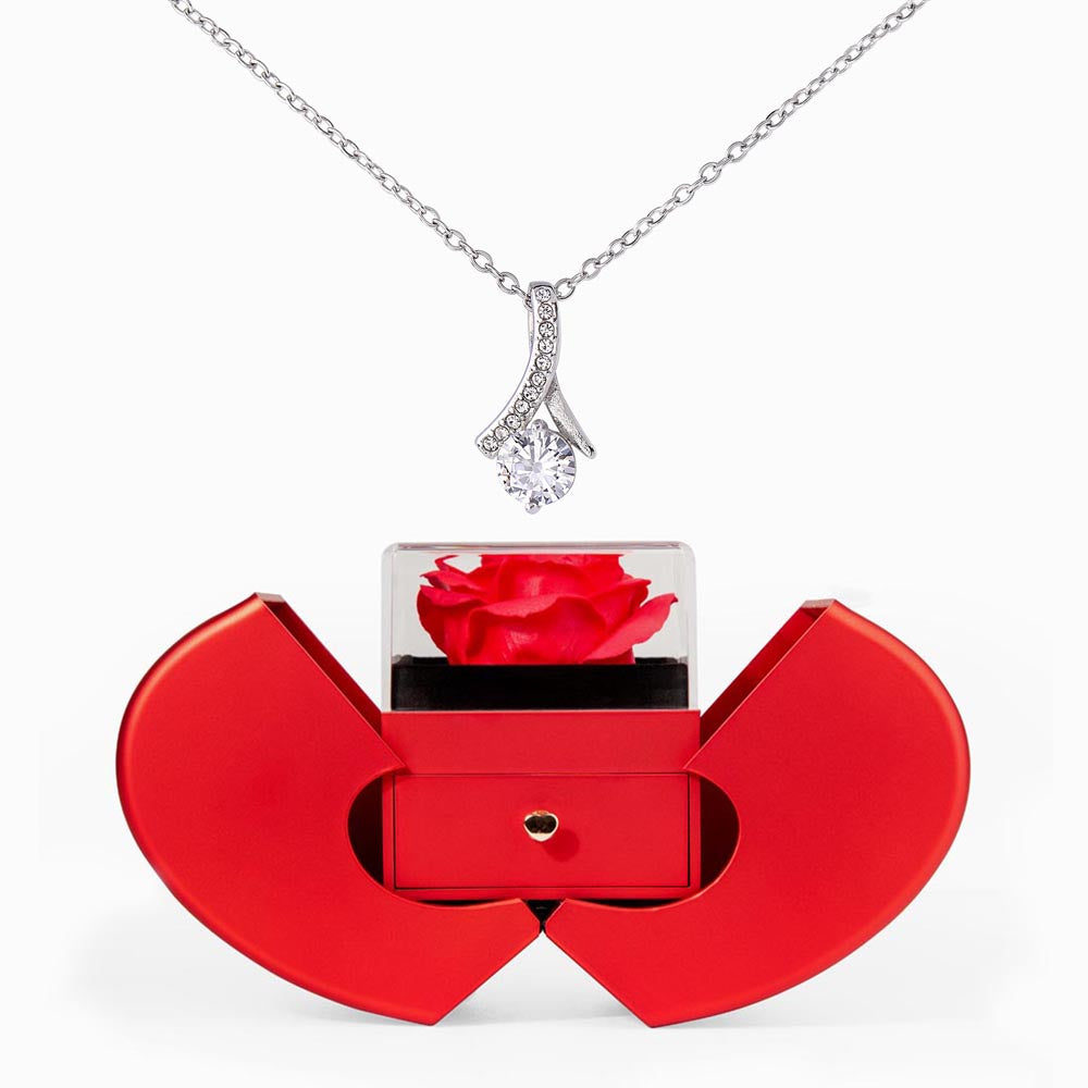 Gift Necklace Alluring Beauty & Box Red Heart Rose.