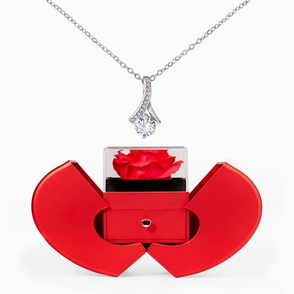 Gift Necklace Alluring Beauty & Box Red Heart Rose.
