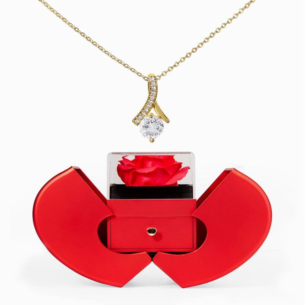 Gift Necklace Alluring Beauty & Box Red Heart Rose.