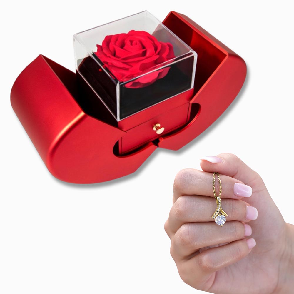 Gift Necklace Alluring Beauty & Box Red Heart Rose.