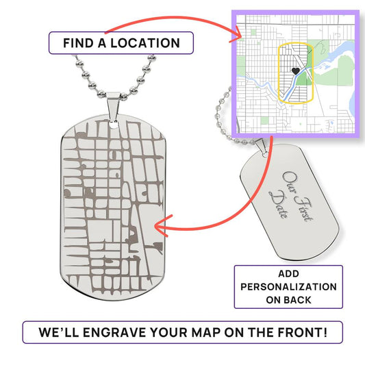 Gift Engraved Tag Dog Map Necklace.