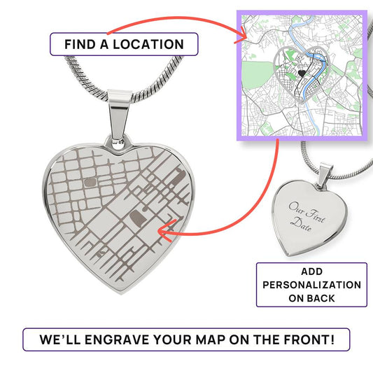 Gift Engraved Heart Map Necklace Luxury.